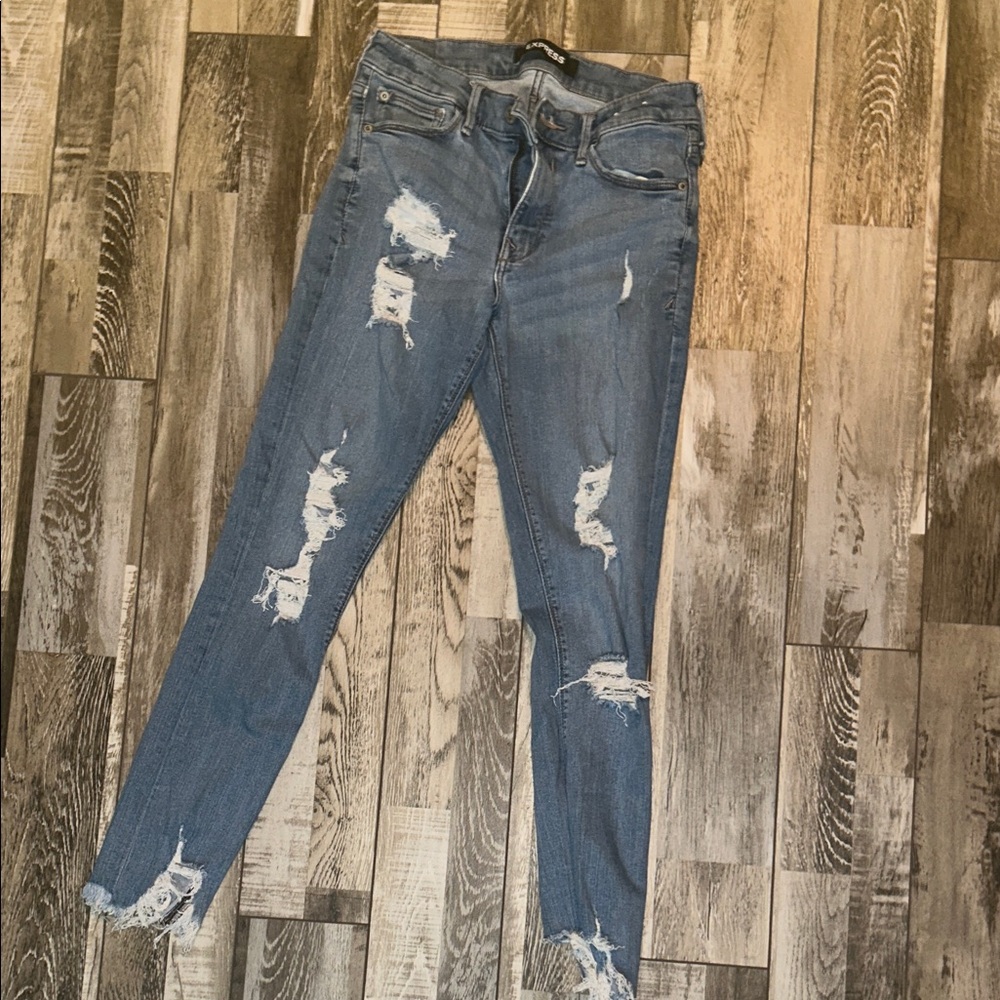 Express Light Blue Distressed Skinny Jeans